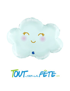 Ballon aluminium nuage satin bleu 61 cm avec sourire 2