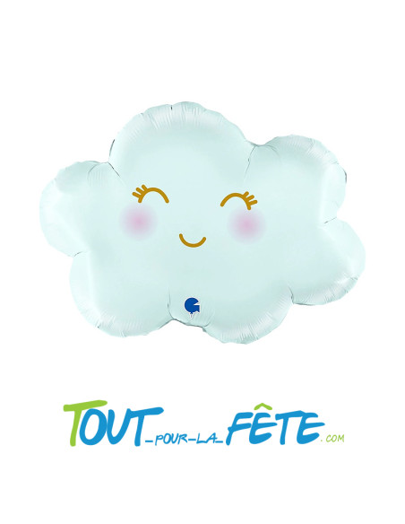 Ballon aluminium nuage satin bleu 61 cm avec sourire