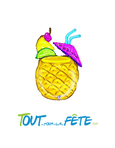 Ballon aluminium Cocktail Ananas 94cm gonflage hélium ou air