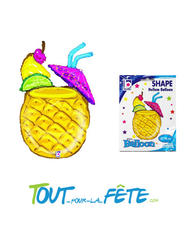 Ballon aluminium Cocktail Ananas 94cm gonflage hélium ou air