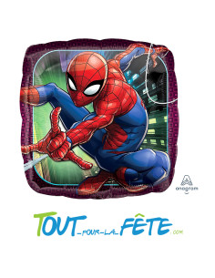 Ballon aluminium carré Spider Man© 43cm gonflage air / hélium