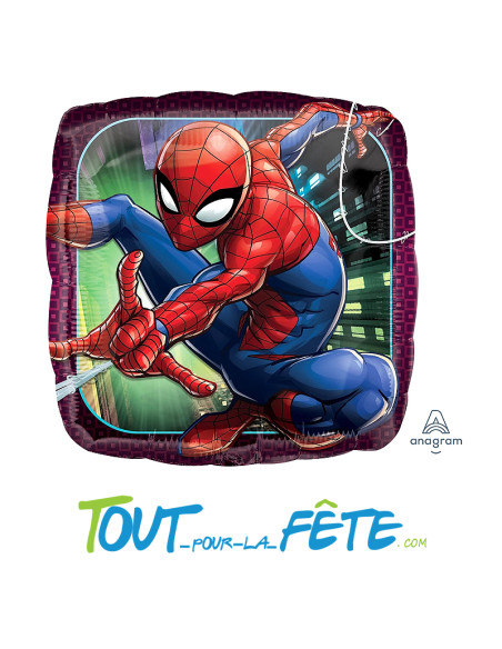 Ballon aluminium carré Spider Man© 43cm gonflage air / hélium