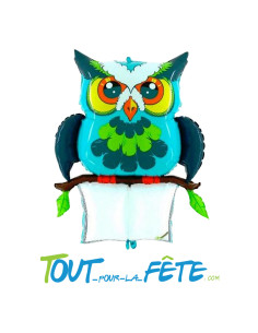 Ballon aluminium hibou personnalisable 110 cm gonflage air / hélium
