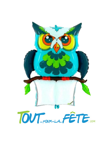 Ballon aluminium hibou personnalisable 110 cm gonflage air / hélium