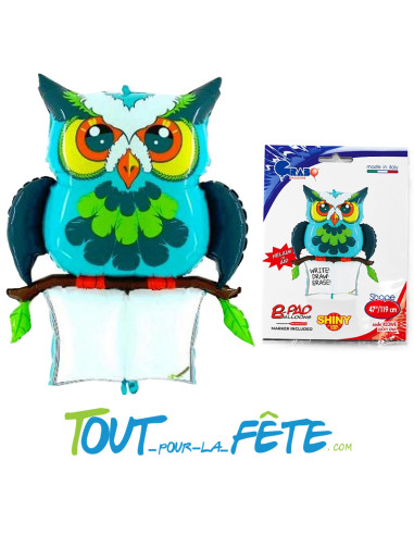 Ballon aluminium hibou personnalisable 110 cm gonflage air / hélium