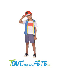 Déguisement dresseur de Pokemon Sacha taille enfant top, short, casquette
