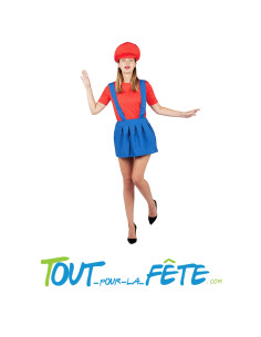 Déguisement adulte Plombier Mario© rouge et bleu Femme
