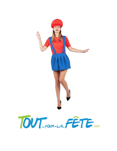Déguisement adulte Plombier Mario© rouge et bleu Femme