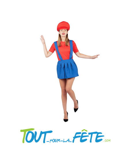 Déguisement adulte Plombier Mario© rouge et bleu Femme