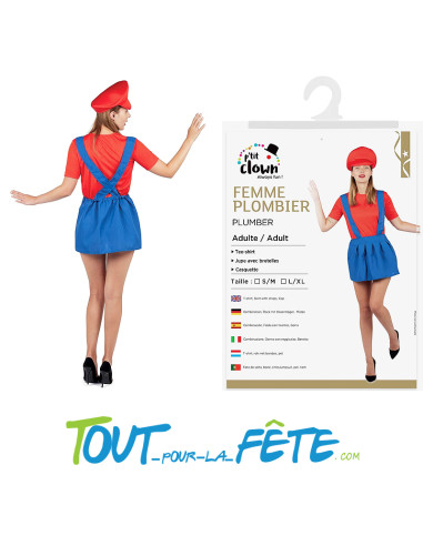 Déguisement adulte Plombier Mario© Femme Tee shirt, jupe, casquette