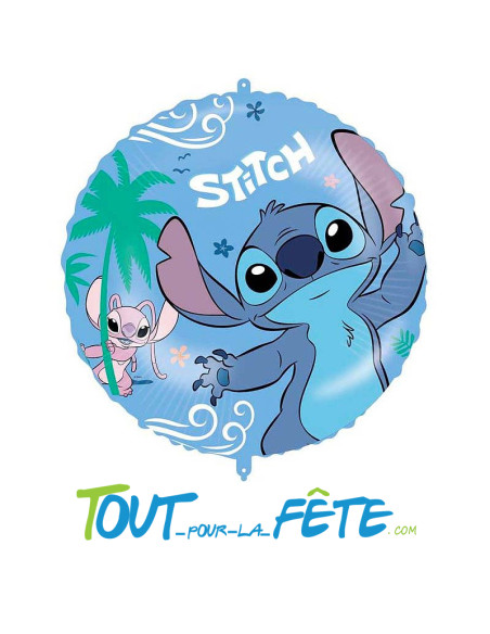 Ballon aluminium rond Stitch licence officielle  46cm gonflage air ou hélium