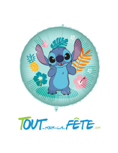 Ballon aluminium rond Stitch Hawai 46cm gonflage air ou hélium 2
