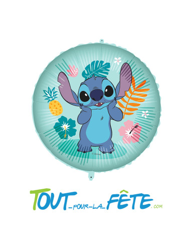 Ballon aluminium rond Stitch Hawai 46cm gonflage air ou hélium