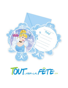 Lot de 6 cartes d'invitations + enveloppes Princesses Disney © Cendrillon 2