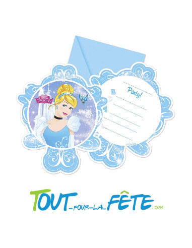Lot de 6 cartes d'invitations + enveloppes Princesses Disney © Cendrillon