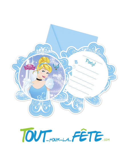 Lot de 6 cartes d'invitations + enveloppes Princesses Disney © Cendrillon