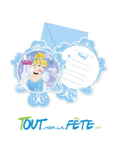 Lot de 6 cartes d'invitations + enveloppes Princesses Disney © Cendrillon