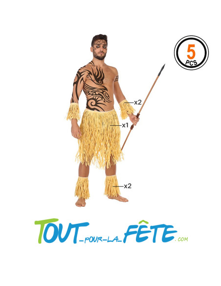 Set hawaien 5 pièces (jupe, 2 brassards, 2 accessoires pour cheville)