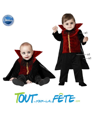 Déguisement vampire pour bébé 6 mois - 12 mois noir et rouge