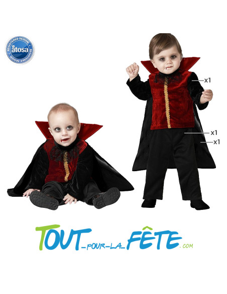 Déguisement vampire pour bébé 6 mois - 12 mois noir et rouge