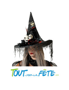 Chapeau de sorcière avec plusieurs araignée, cranes et...