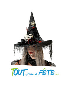 Chapeau de sorcière avec plusieurs araignée, cranes et... 2
