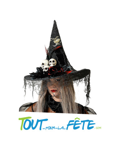 Chapeau de sorcière avec plusieurs araignée,...