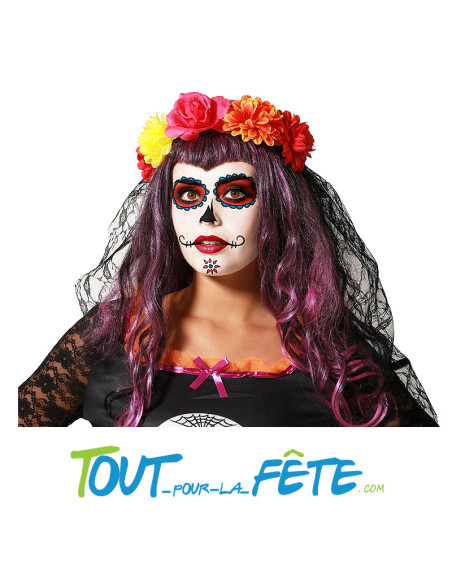 Serre-tête fleurs multicolore dia de muertos / day of the dead