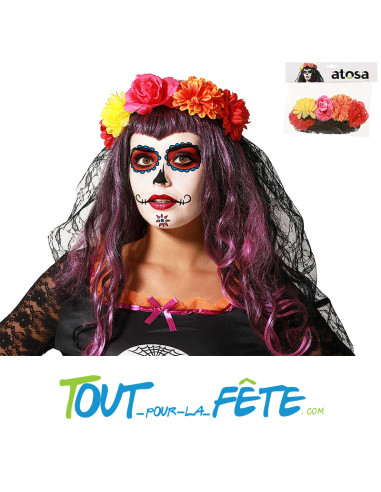 Serre-tête fleurs multicolore dia de muertos / day of the dead
