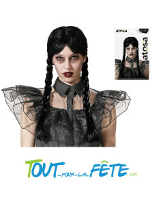Perruque tresse noir Mercredi Addams 2 couettes avec... 2