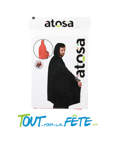 Cape à capuche réversible rouge et noir 120 cm de longueur taille unique