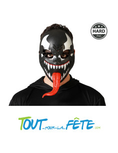 Masque de venom noir en plastique avec langue en 3D taille adulte