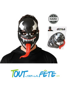 Masque de venom noir en plastique avec langue en 3D taille adulte 2