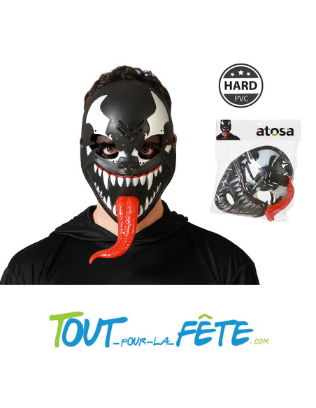 Masque de venom noir en plastique avec langue en 3D taille adulte