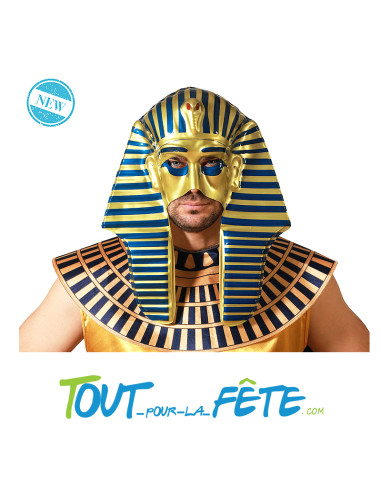Demi masque grand pharaon d'Egypte bleu et doré taille adulte 40cm