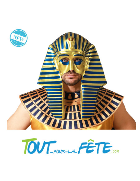 Demi masque grand pharaon d'Egypte bleu et doré taille adulte 40cm
