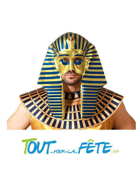 Demi masque grand pharaon d'Egypte bleu et doré taille adulte 40cm