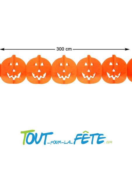 Guirlande halloween citrouille orange 300 cm de longueur en papier