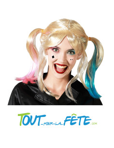 Perruque Harley quinn blonde, rose, bleu "Suicide Squad" taille adulte