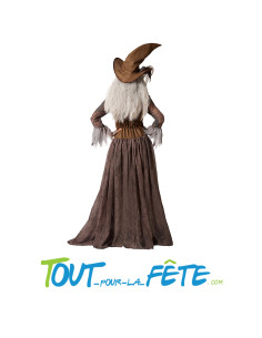 Déguisement de sorcière marron femme chapeau, accessoire pour le cou et robe