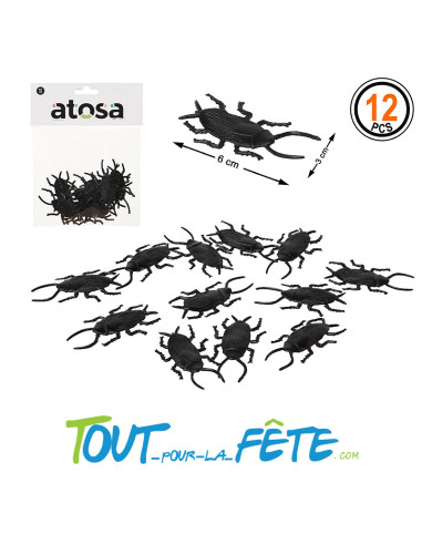 Lot de 12 cafards noir 6x3 cm assortiment de...