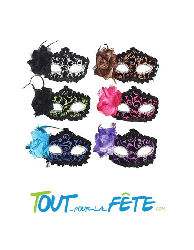 masque / loup daim noir avec rose ( plusieurs coloris ) bal masqué, carnaval