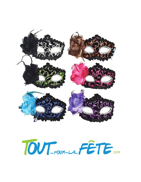masque / loup daim noir avec rose ( plusieurs coloris ) bal masqué, carnaval