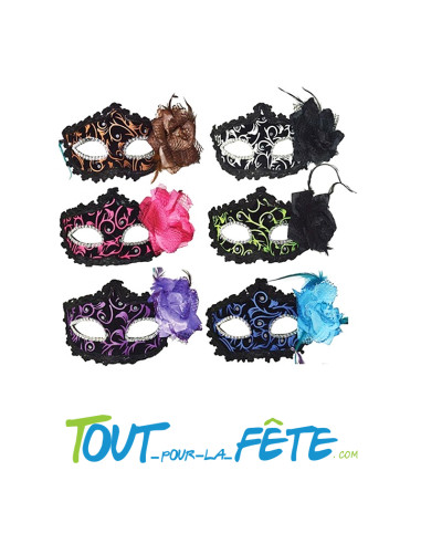 masque / loup daim noir avec rose ( plusieurs coloris ) bal masqué, carnaval