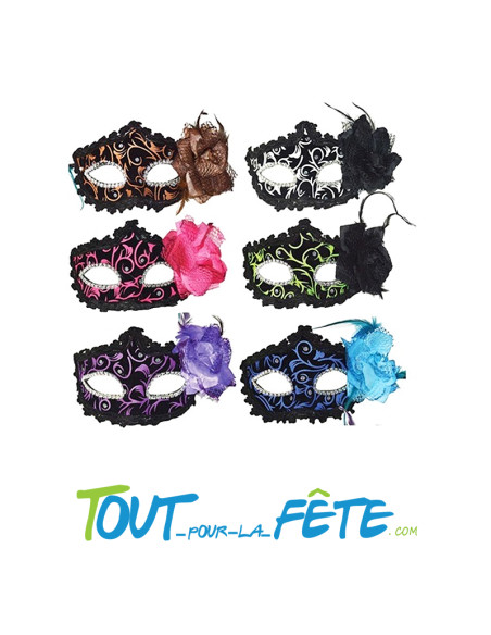 masque / loup daim noir avec rose ( plusieurs coloris ) bal masqué, carnaval