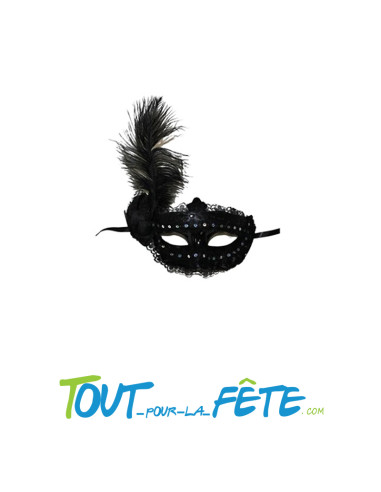 masque / loup noir avec plume, rose et dentelle bal masqué, carnaval
