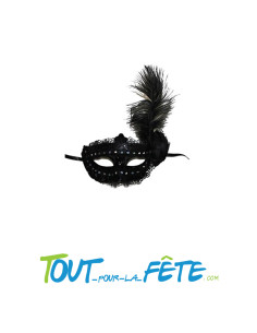 masque / loup noir avec plume, rose et dentelle bal masqué, carnaval 2
