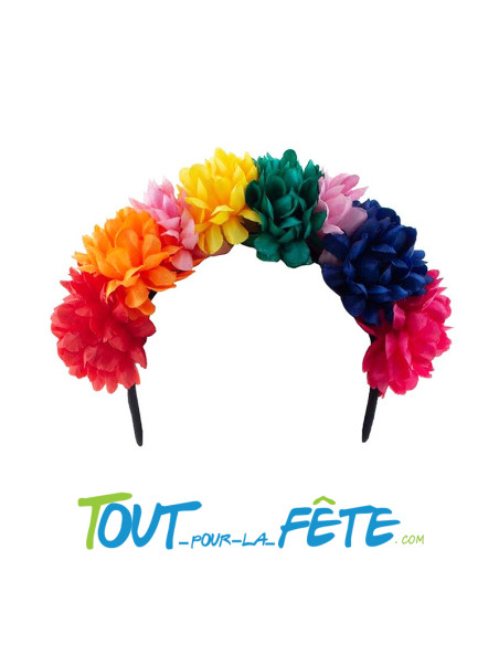 Serre-tête avec fleurs multicolores dia los muertos  en tissu synthétique