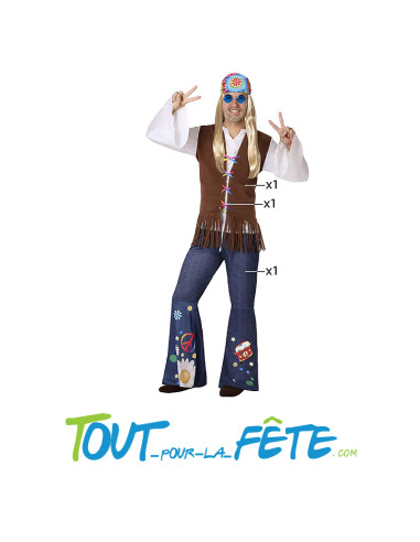 Déguisement hippie / année 70 homme taille adulte 3 pièces