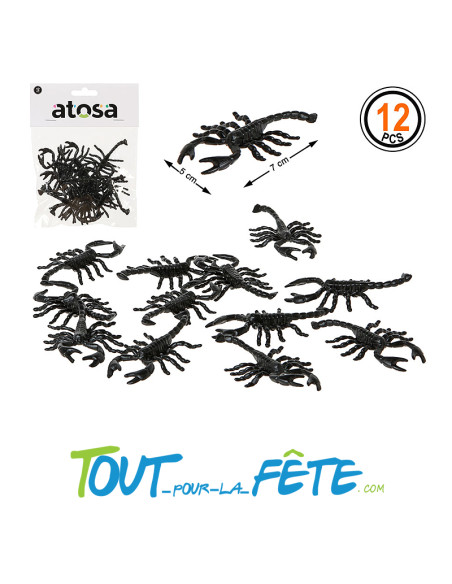 12 scorpions noir 5x7 cm idéal pour décorer et faire peur pour Halloween